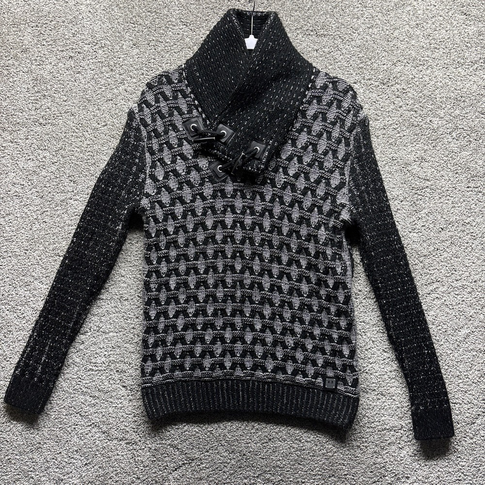 Barabas Black Cable‎ Knit Turtle Neck High Neck Sweater Buckles Size MEDIUM NWT